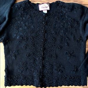 PM Black Crochet and Bead sweater Button Long Sleeve